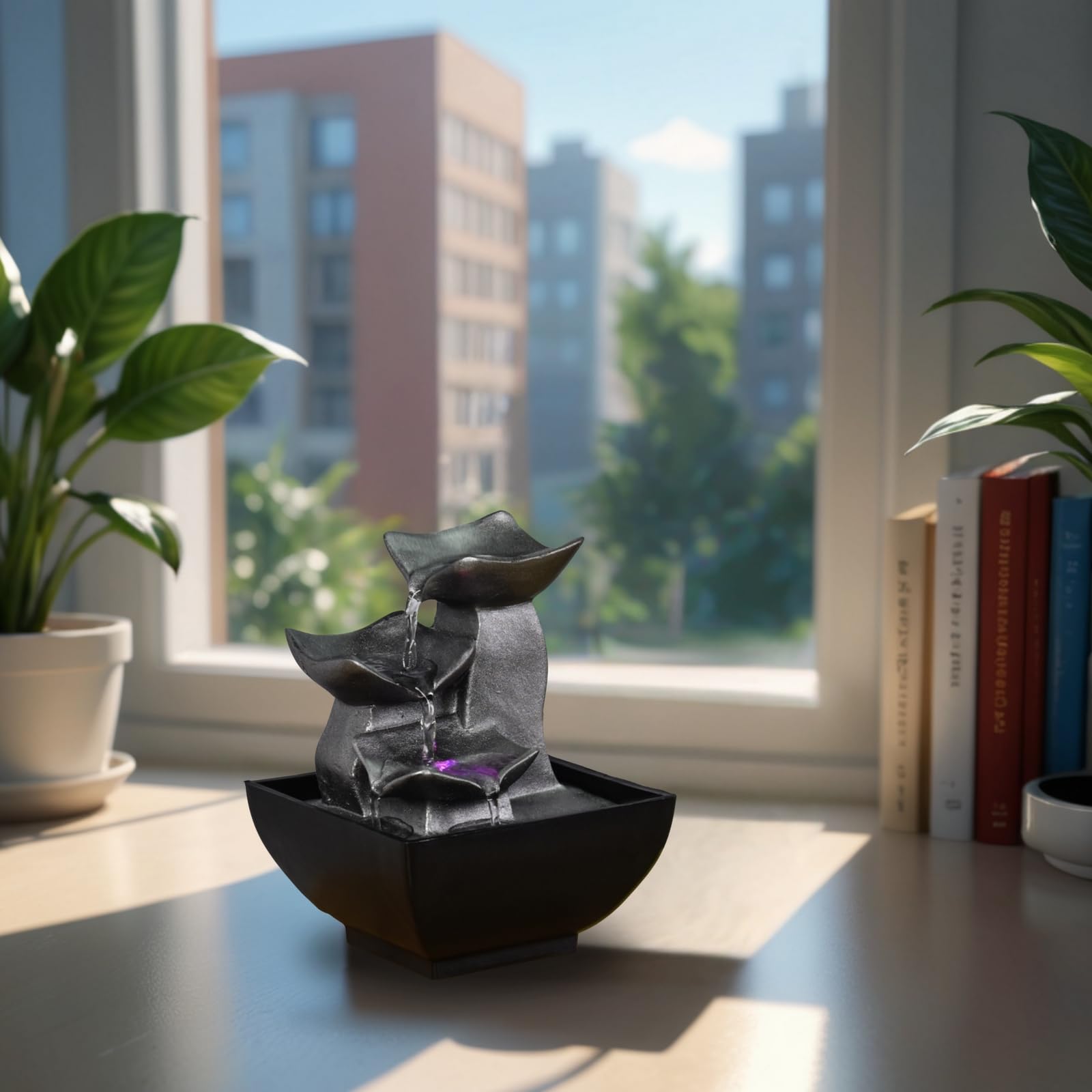 ZenLight - Boro Waterfall Zen Relaxing Room Fountain with Coloured LED Light - Living Room, Bedroom, Office Decoration - Meditation and Relaxation - Closed Circuit Table Fountain - H 18 cm