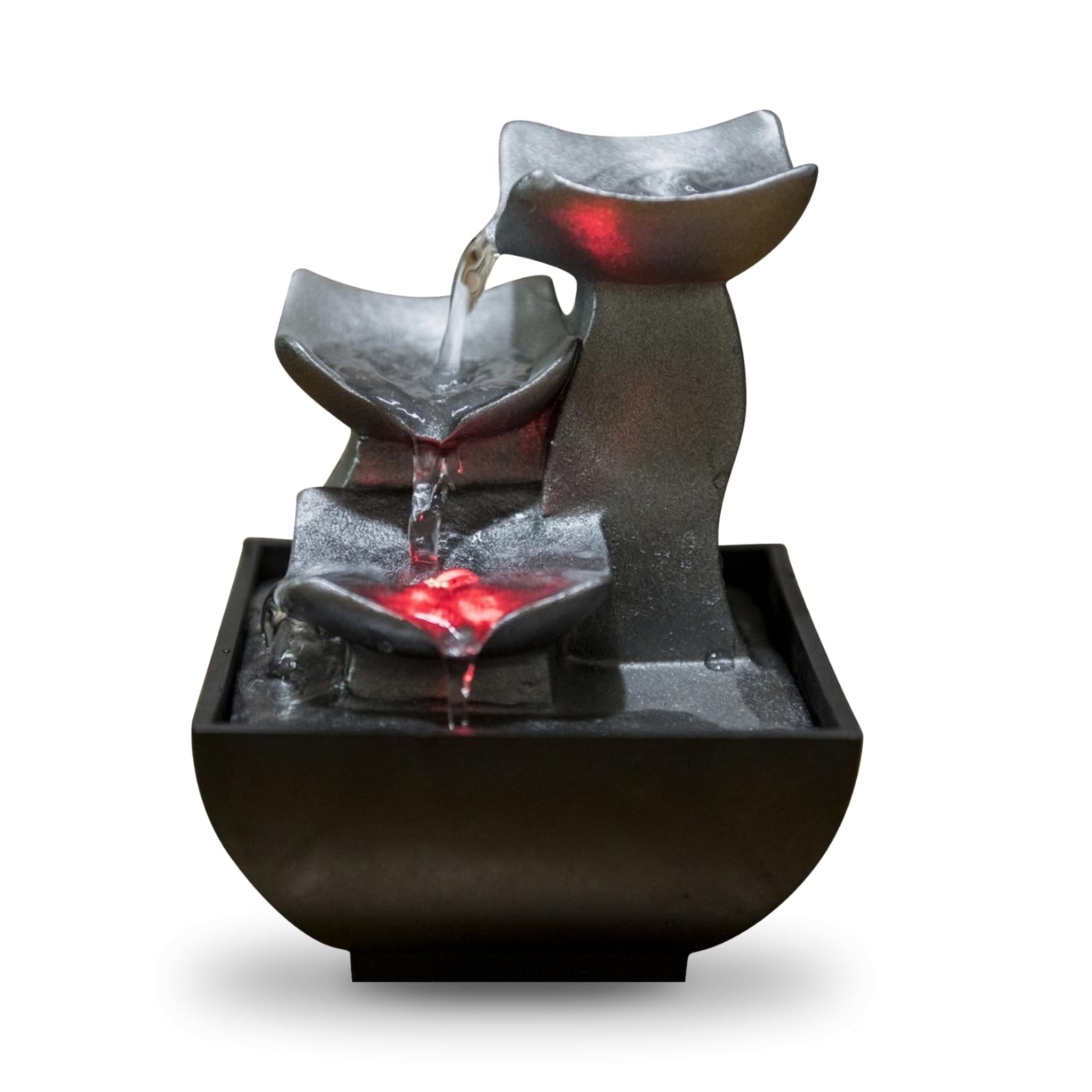 ZenLight - Boro Waterfall Zen Relaxing Room Fountain with Coloured LED Light - Living Room, Bedroom, Office Decoration - Meditation and Relaxation - Closed Circuit Table Fountain - H 18 cm