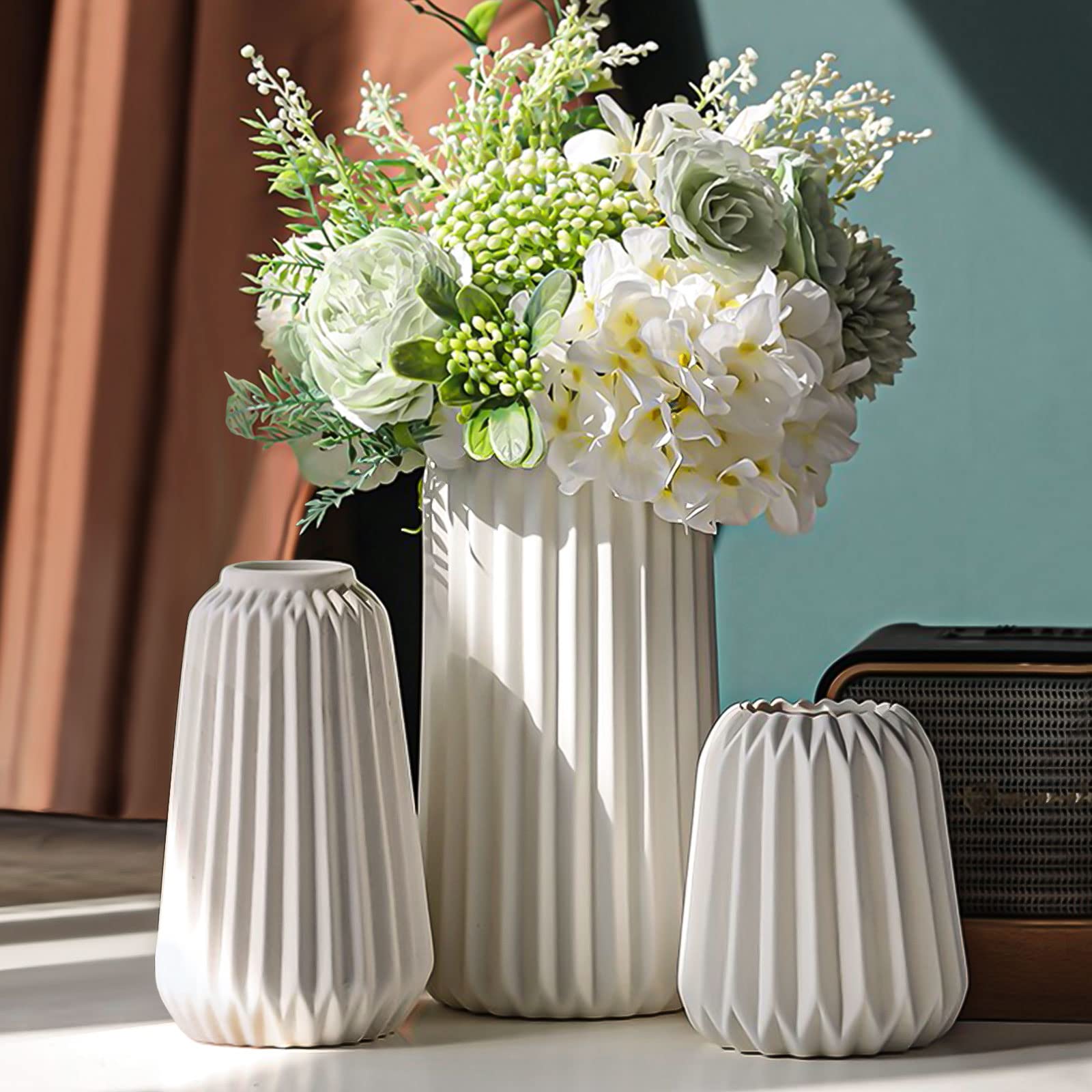White Ceramic Vases, Set of 3 Boho for Modern Home Decoration, Nordic Minimalism, Decoration, Office, Entrance, Living Room, Table Decoration, Vases