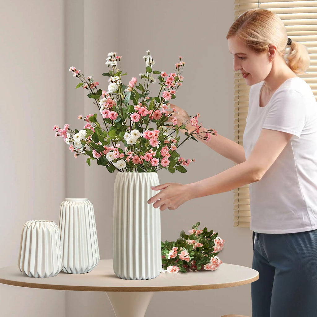 White Ceramic Vases, Set of 3 Boho for Modern Home Decoration, Nordic Minimalism, Decoration, Office, Entrance, Living Room, Table Decoration, Vases