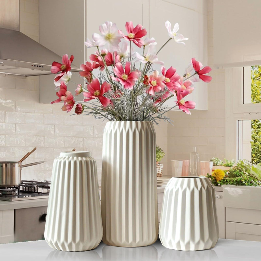 White Ceramic Vases, Set of 3 Boho for Modern Home Decoration, Nordic Minimalism, Decoration, Office, Entrance, Living Room, Table Decoration, Vases