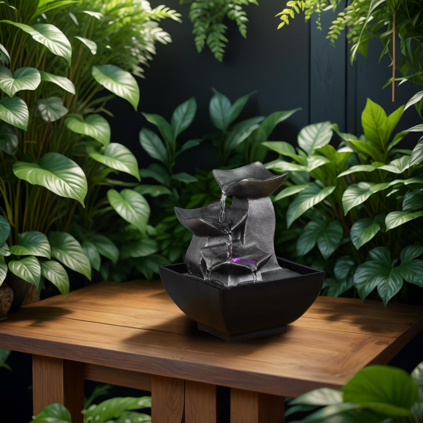 ZenLight - Boro Waterfall Zen Relaxing Room Fountain with Coloured LED Light - Living Room, Bedroom, Office Decoration - Meditation and Relaxation - Closed Circuit Table Fountain - H 18 cm