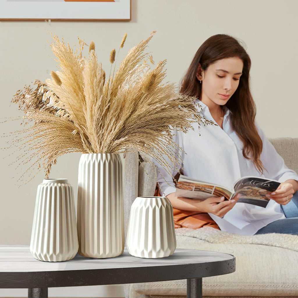 White Ceramic Vases, Set of 3 Boho for Modern Home Decoration, Nordic Minimalism, Decoration, Office, Entrance, Living Room, Table Decoration, Vases