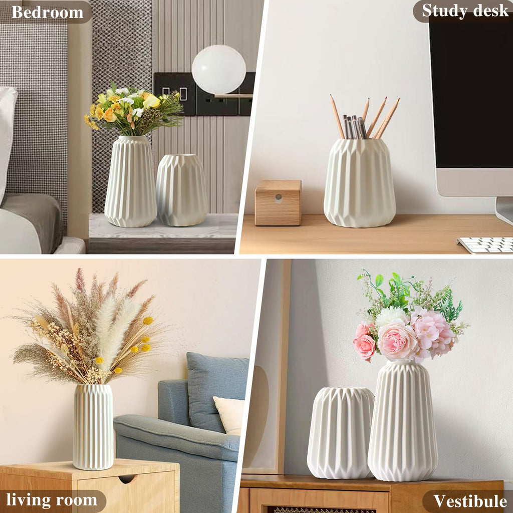 White Ceramic Vases, Set of 3 Boho for Modern Home Decoration, Nordic Minimalism, Decoration, Office, Entrance, Living Room, Table Decoration, Vases