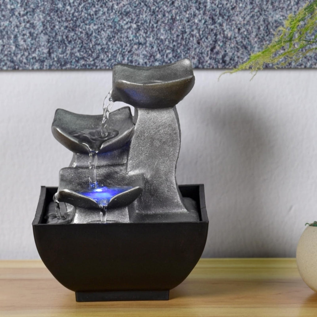 ZenLight - Boro Waterfall Zen Relaxing Room Fountain with Coloured LED Light - Living Room, Bedroom, Office Decoration - Meditation and Relaxation - Closed Circuit Table Fountain - H 18 cm