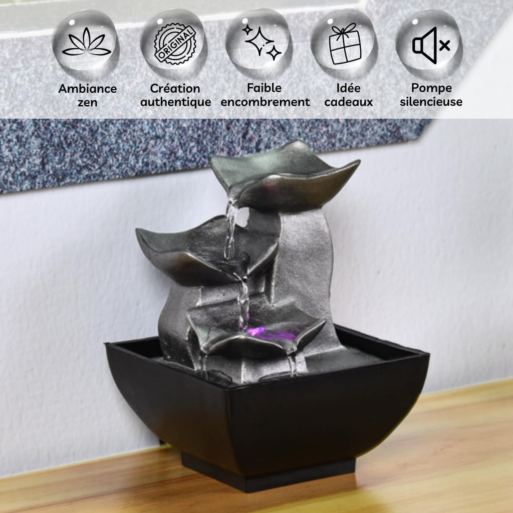 ZenLight - Boro Waterfall Zen Relaxing Room Fountain with Coloured LED Light - Living Room, Bedroom, Office Decoration - Meditation and Relaxation - Closed Circuit Table Fountain - H 18 cm