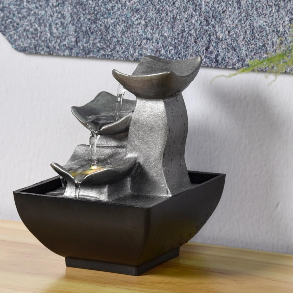 ZenLight - Boro Waterfall Zen Relaxing Room Fountain with Coloured LED Light - Living Room, Bedroom, Office Decoration - Meditation and Relaxation - Closed Circuit Table Fountain - H 18 cm