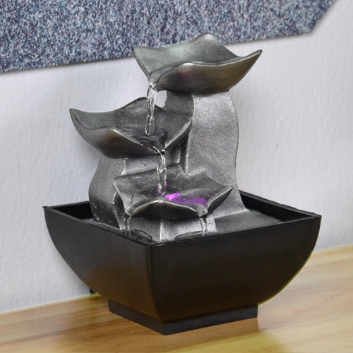 ZenLight - Boro Waterfall Zen Relaxing Room Fountain with Coloured LED Light - Living Room, Bedroom, Office Decoration - Meditation and Relaxation - Closed Circuit Table Fountain - H 18 cm