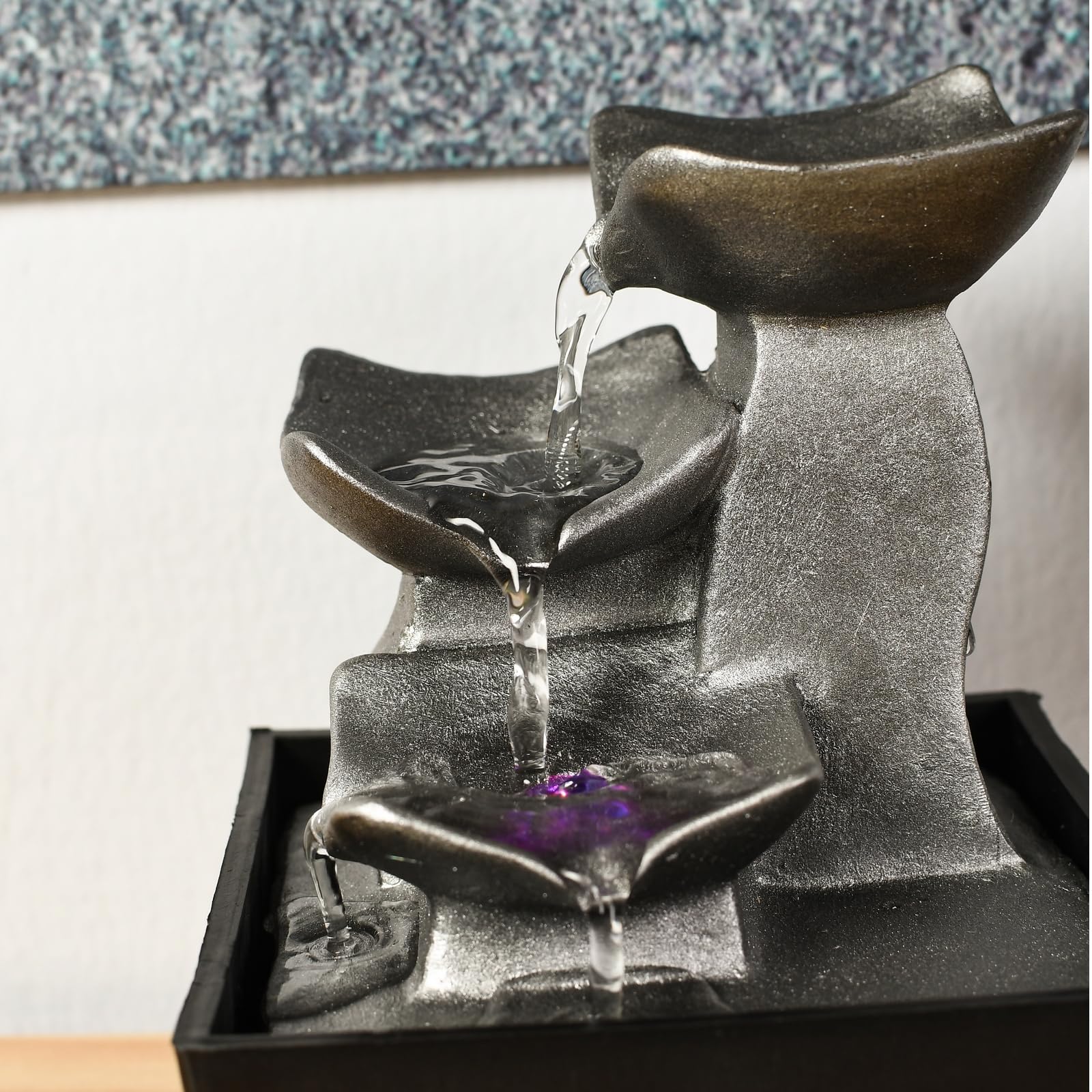 ZenLight - Boro Waterfall Zen Relaxing Room Fountain with Coloured LED Light - Living Room, Bedroom, Office Decoration - Meditation and Relaxation - Closed Circuit Table Fountain - H 18 cm
