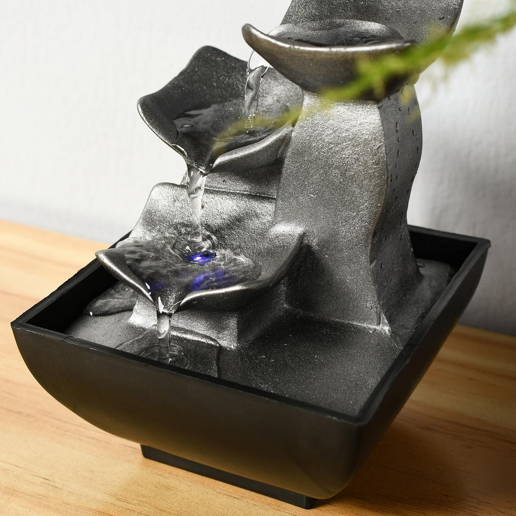ZenLight - Boro Waterfall Zen Relaxing Room Fountain with Coloured LED Light - Living Room, Bedroom, Office Decoration - Meditation and Relaxation - Closed Circuit Table Fountain - H 18 cm
